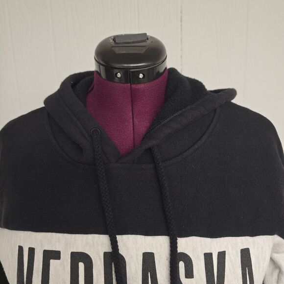 Women's Champion Black & Gray NEBRASKA Oversized Cropped Hoodie | Size Small - Picture 3 of 11